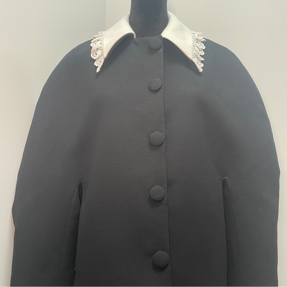 NEW! Shushu/Tong- Black Round Sleeve Coat White Collar UK 10 US 6 Oversized - Picture 6 of 15